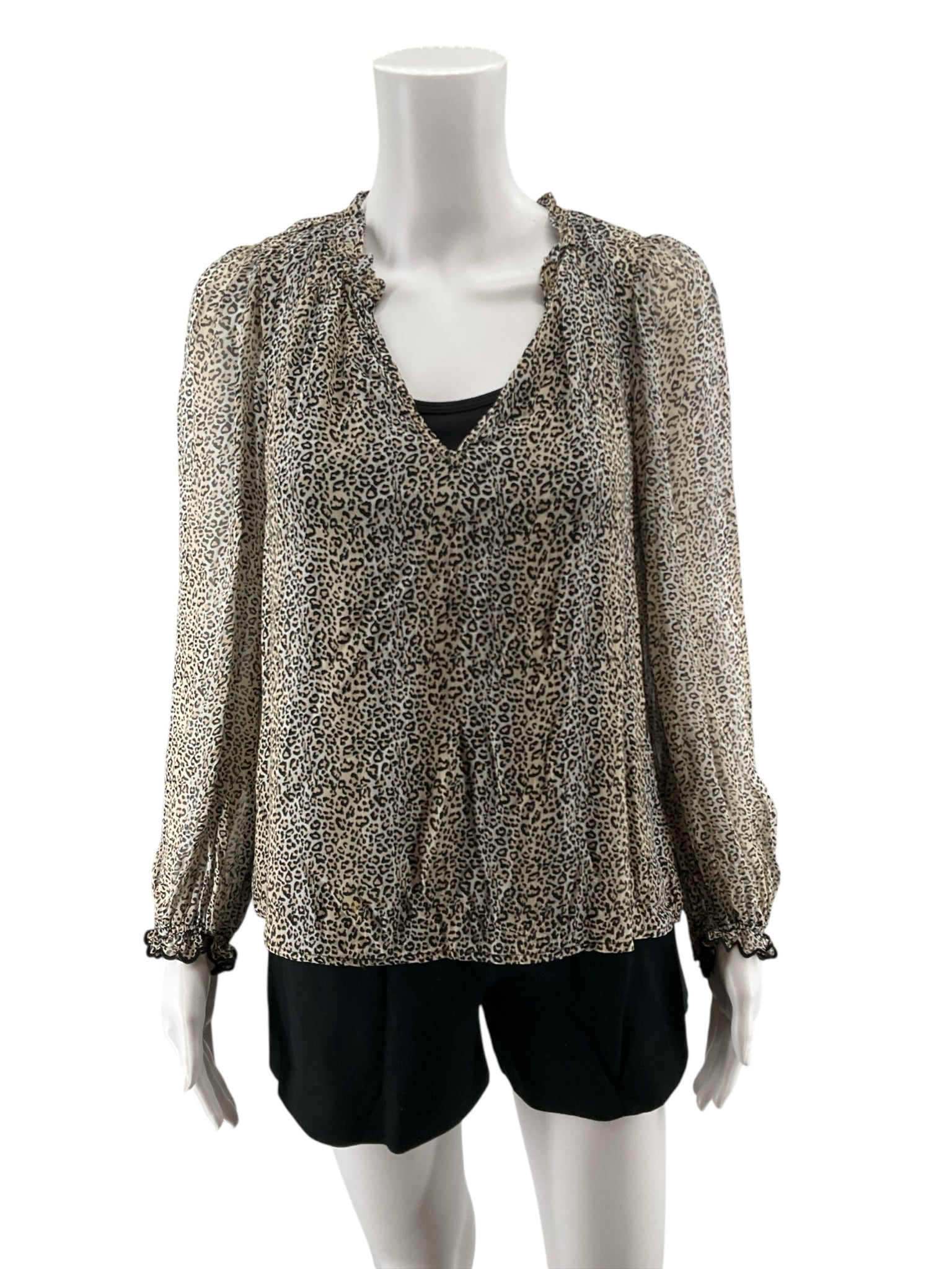 Velvet by Graham &amp; Spencer Mergenti Leopard Print Ruffle V-Neck Top XS NWT