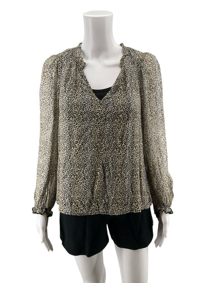 Velvet by Graham &amp; Spencer Mergenti Leopard Print Ruffle V-Neck Top XS NWT