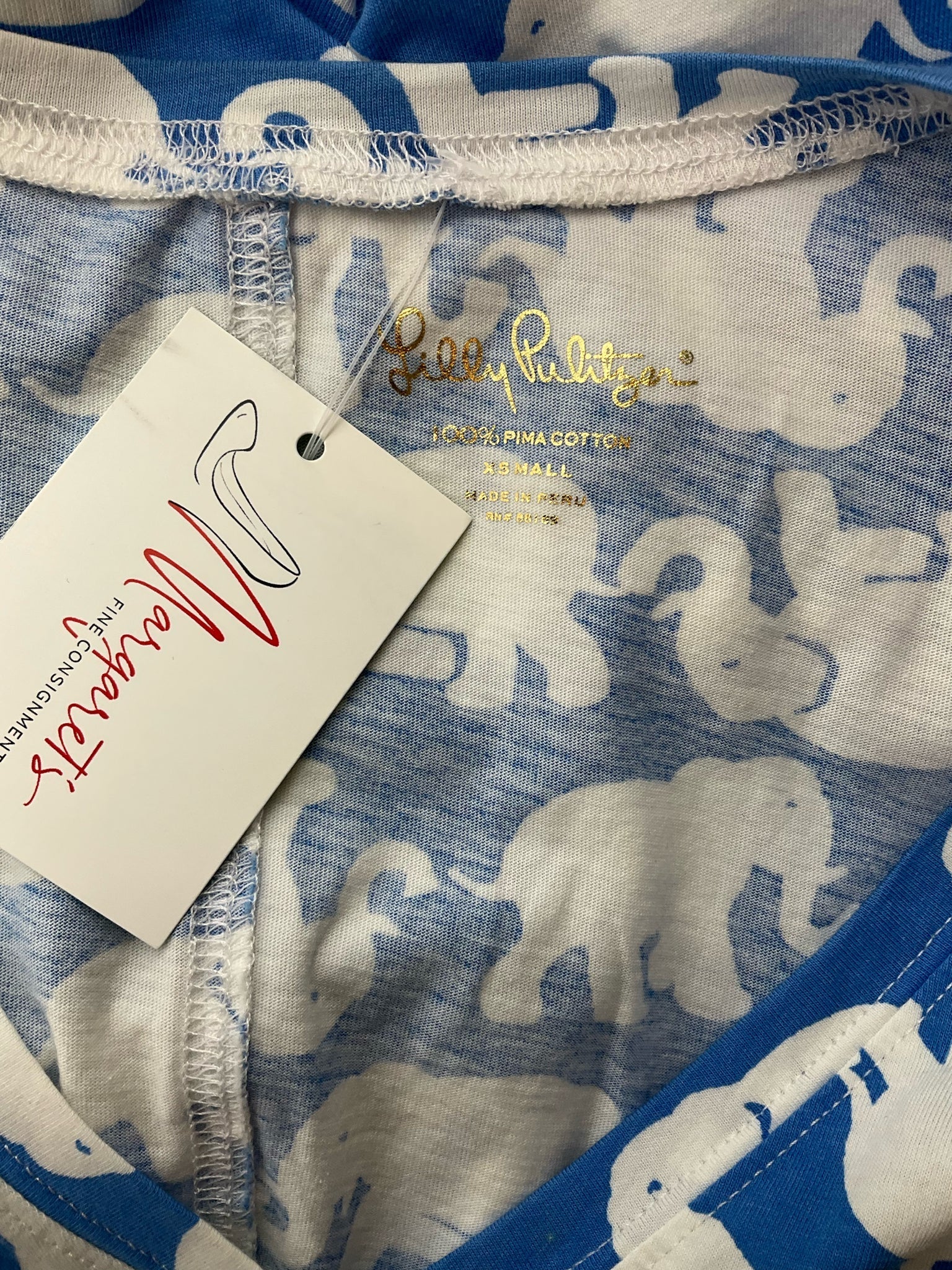 Lilly Pulitzer White/Blue Elephants Pre-Owned Ladies Dress - Size XS