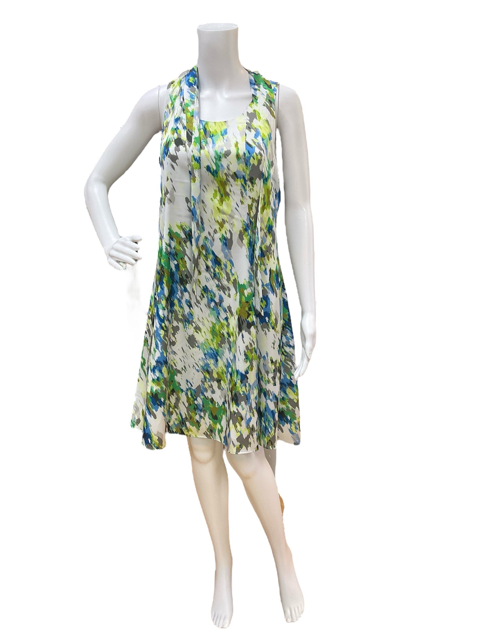 Cenia White/Blue/Green Print Dress Size 6