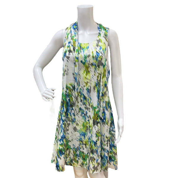 Cenia White/Blue/Green Print Pre-Owned Ladies Dress – Size 6 - Margaret’s Fine Consignment
