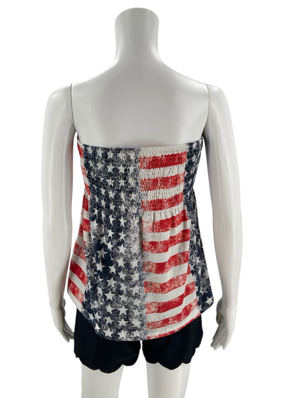 No Brand Red/White/Blue Flag Pre-Owned Ladies Top - Size Small - Margaret’s Fine Consignment