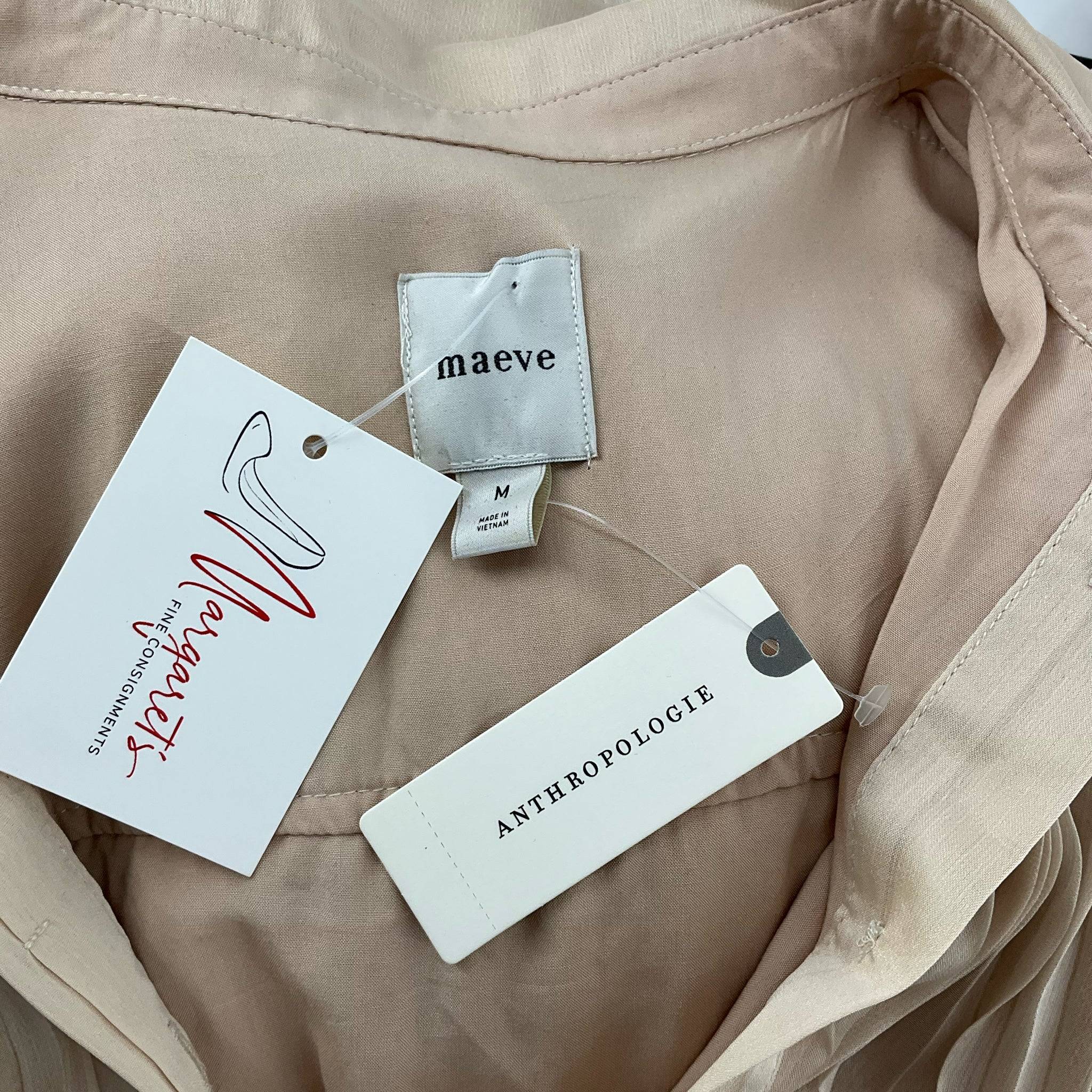 Maeve Dress Size Medium from Margaret’s Fine Consignments, close-up of brand tags showing Maeve and Anthropologie labels, new with tags.