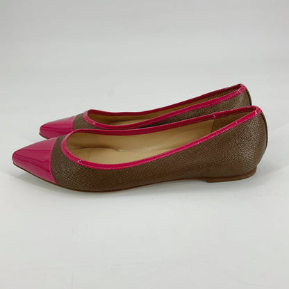 Talbots brown and pink solid ballet flats, size 6, featuring a pointed cap toe and woven design in a classic preppy style.