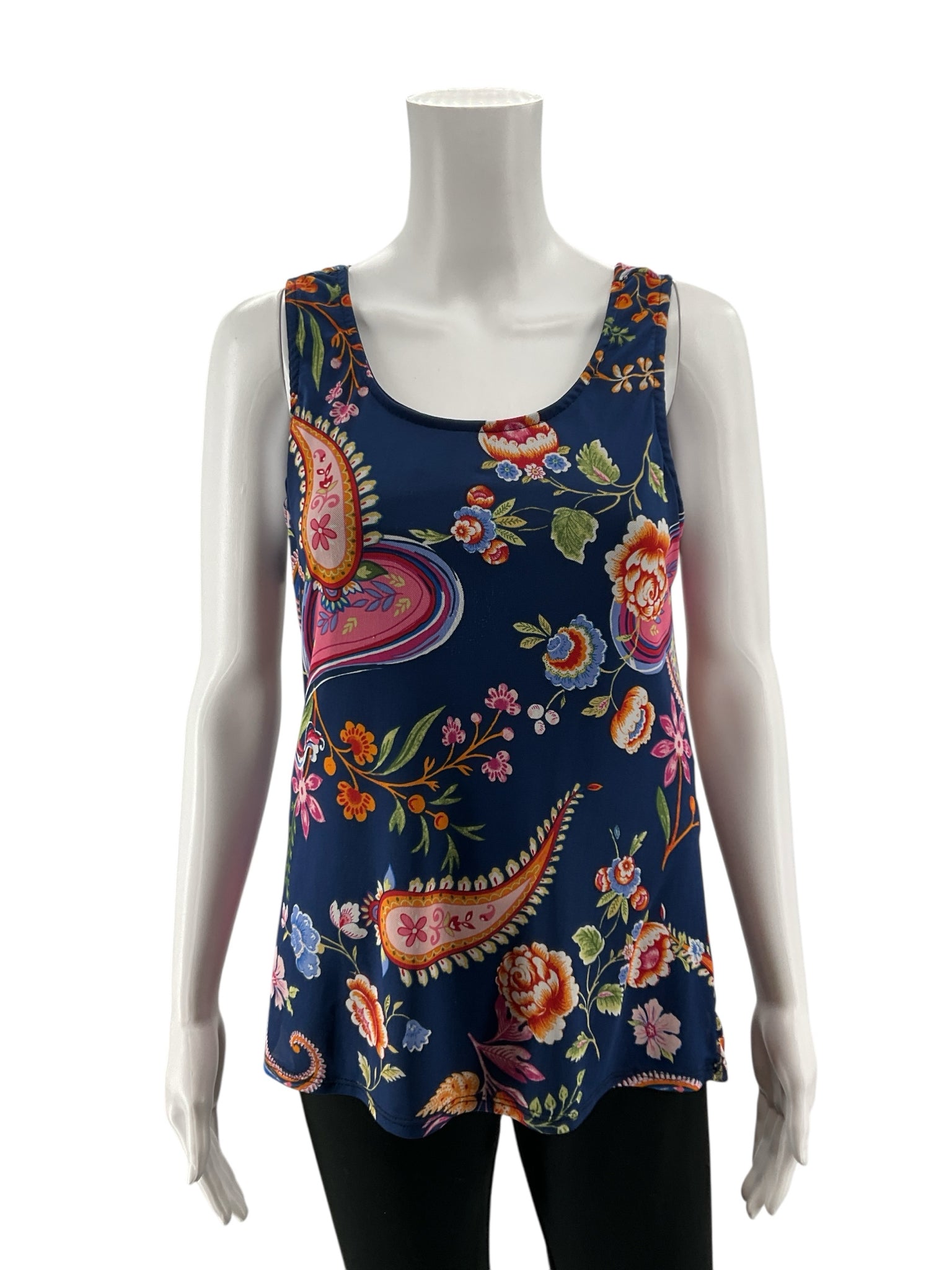 Espresso Paisley Floral Ruffle Tie-Back Tank Top Blue Multi Size Small
