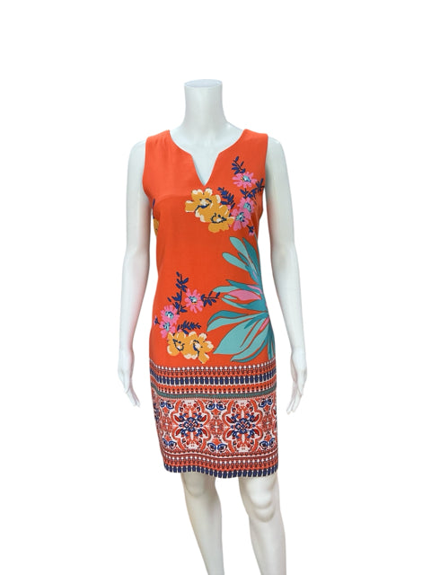 Robbie Bee Orange/Pink/Aqua Floral Pre-Owned Ladies Dress - Size 8P