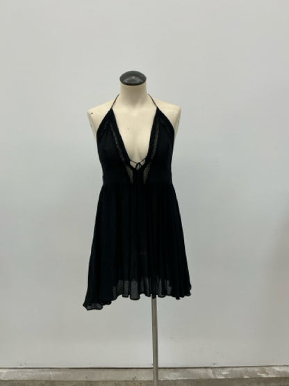 Free People La Nite Black Crochet Halter Mini Dress | Size XS - ONLINE ONLY