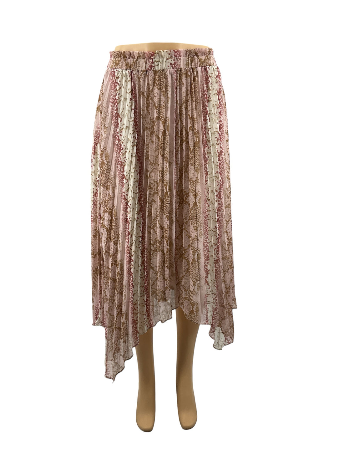 Lucky Paris pink/white/brown Skirt Snakeskin Print Asymmetrical Handkerchief Hem Midi Skirt Size 6 - Size XS