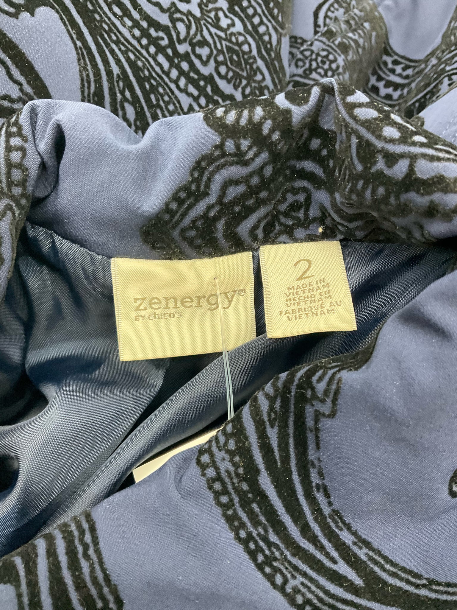 Zenergy Blue/Black Paisley Pre-Owned Ladies Jacket - Size Large - Margaret’s Fine Consignment