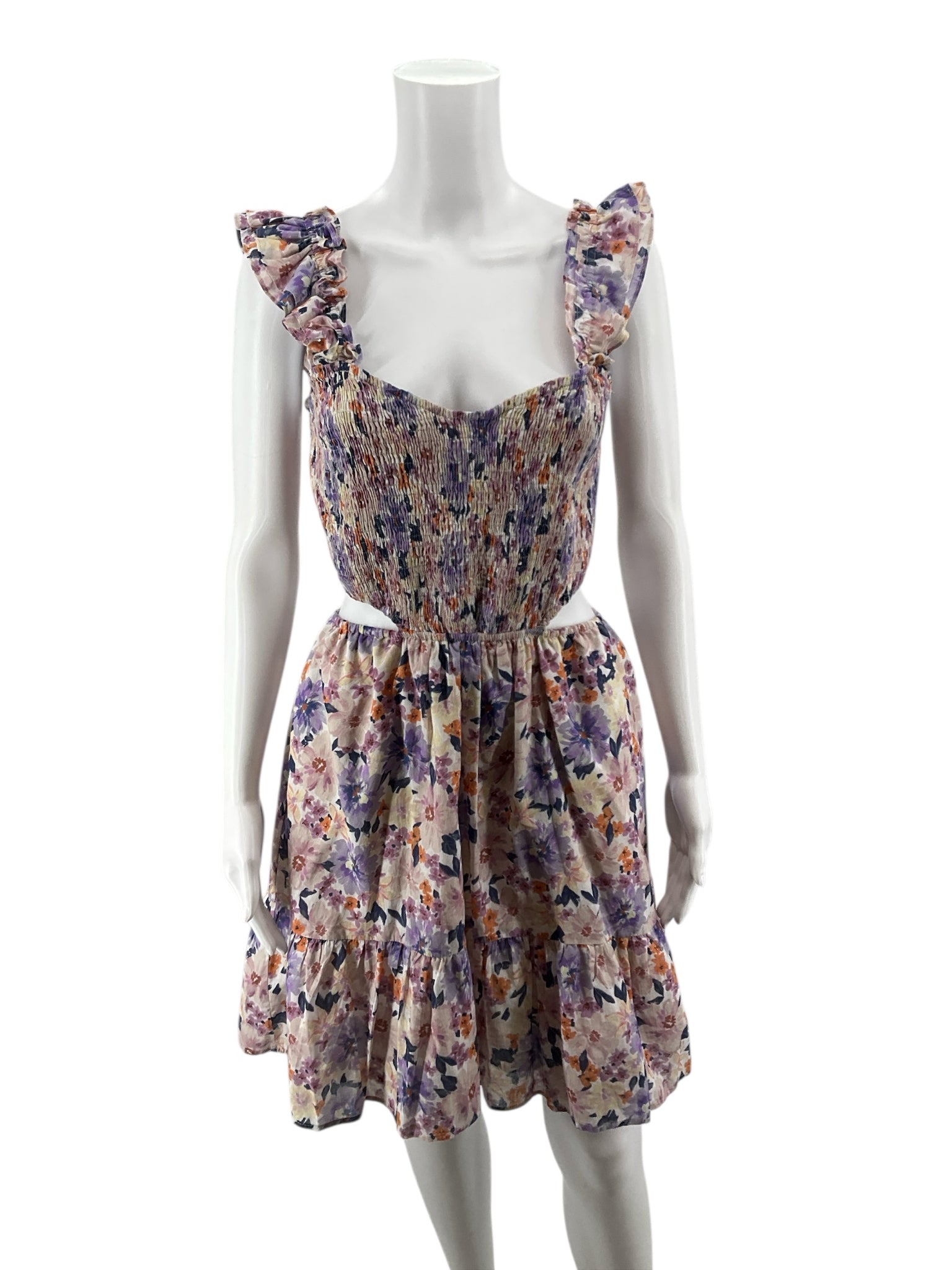 HeartLoom Purple/Rust Floral Beckwith Floral Cutout Smocked Mini Dress Size Medium - Size M