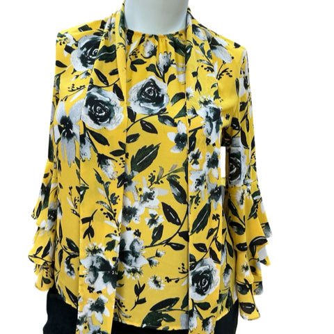 Eva Mendes Yellow/Green Floral Pre-Owned Ladies Top - Size Large - Margaret’s Fine Consignment
