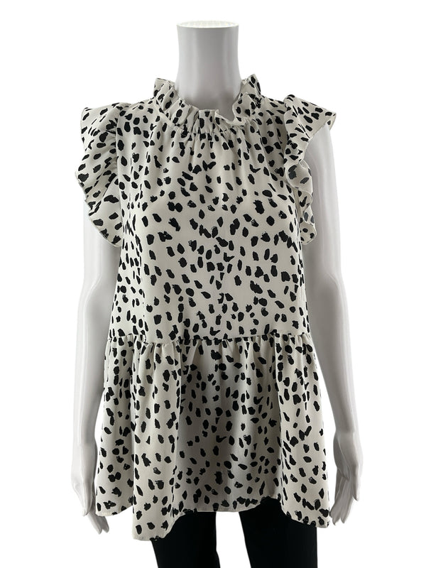 Entro White/Black Print Pre-Owned Ladies Top - Size Medium