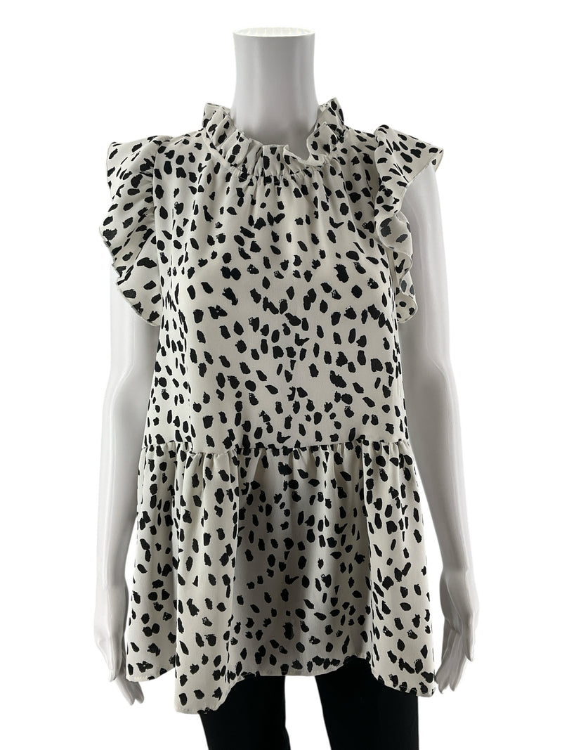 Entro White/Black Print Pre-Owned Ladies Top - Size Medium
