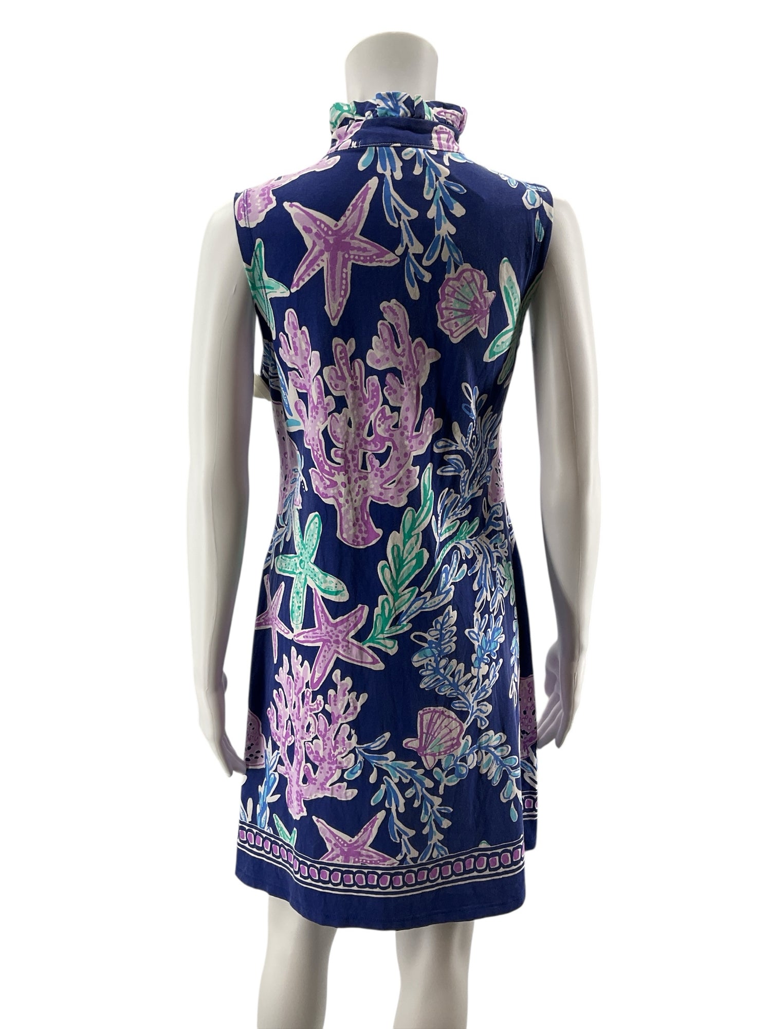 Barbara Erickson Coral Reef Print Ruffle Neck Dress Size Small