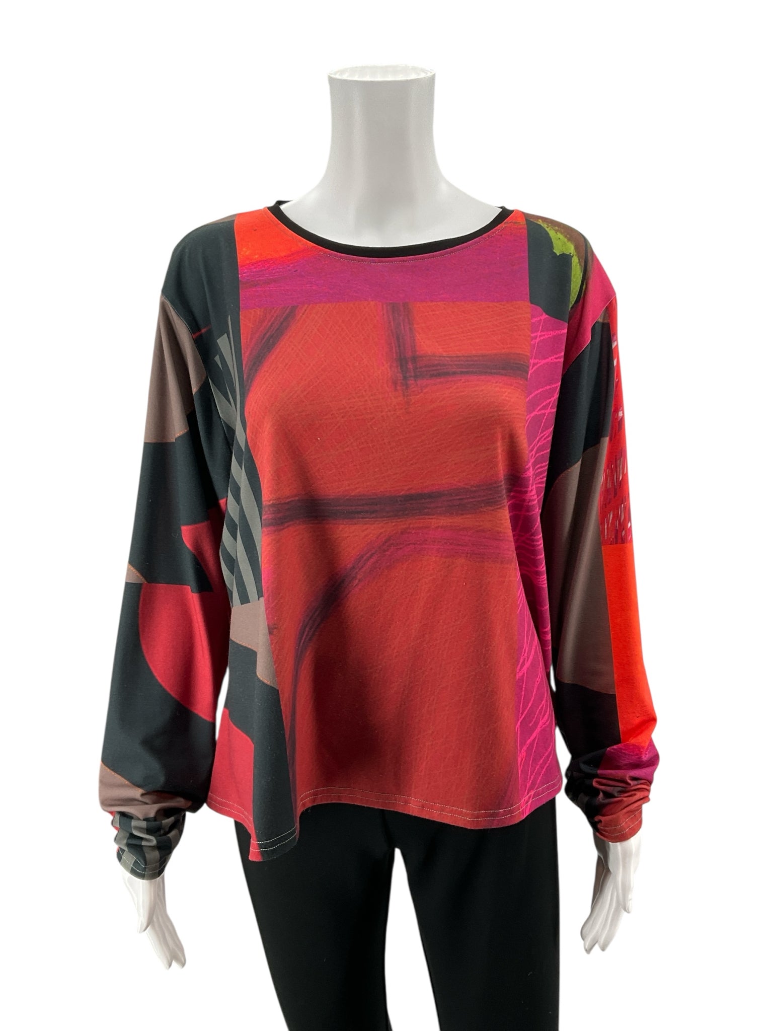 Andrea GEER 1XL Art to Wear Top Abstract Collage Long Sleeve Knit Pullover