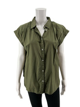 LOFT Outlet Olive Cap Sleeve Olive Green Flutter Sleeve Button-Down Top Size Small - Size S