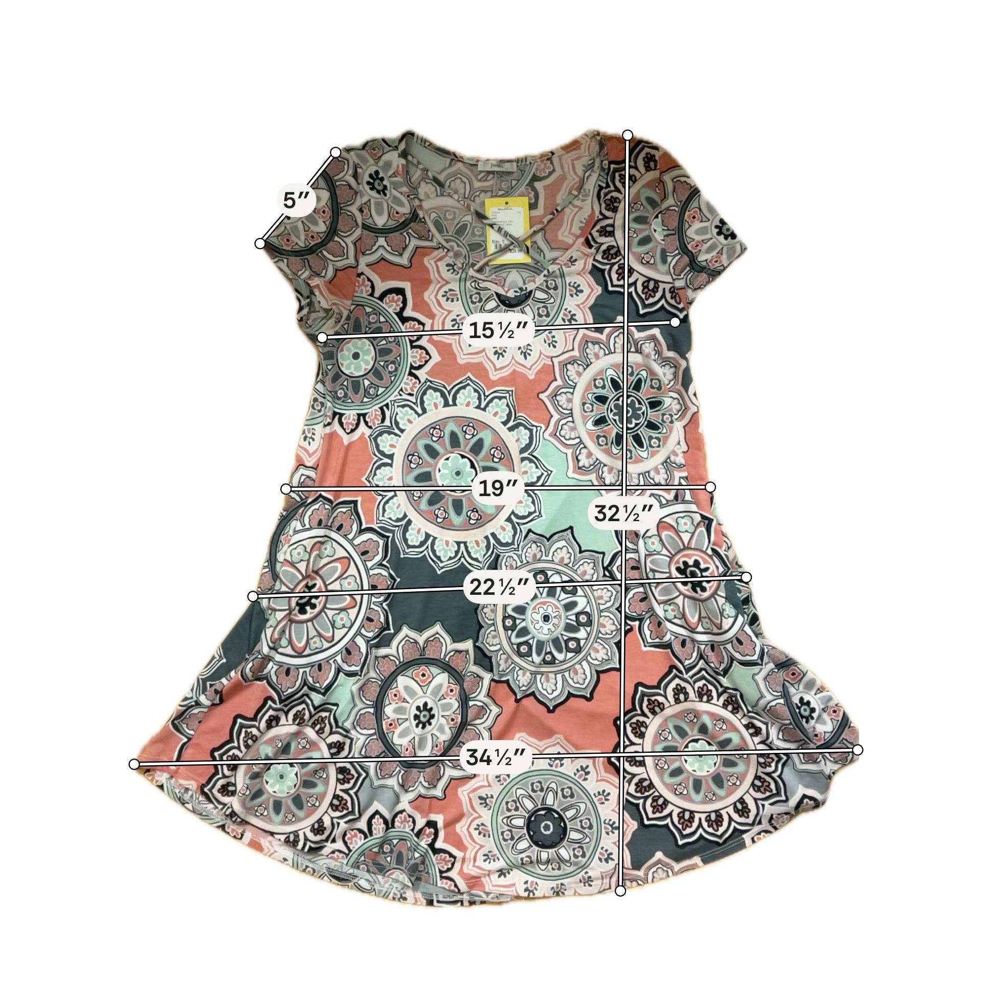 Jodifl Gray Coral Mint Medallion Print Crisscross Neck Tunic Dress Size Small