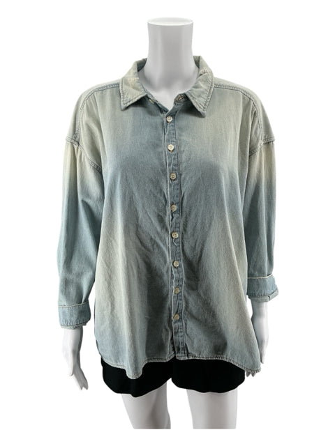 THE GREAT. The Slouch Denim Shirt Light Wash Cotton Relaxed Fit Size Medium