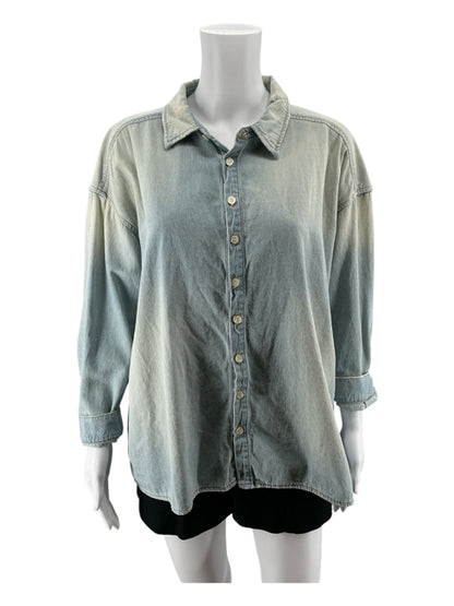 THE GREAT. The Slouch Denim Shirt Light Wash Cotton Relaxed Fit Size Medium