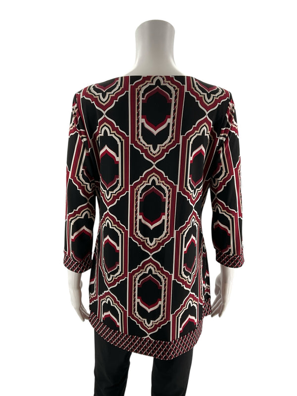 White House Black Market Black/Maroon Print Pre-Owned Ladies Top - Size Medium
