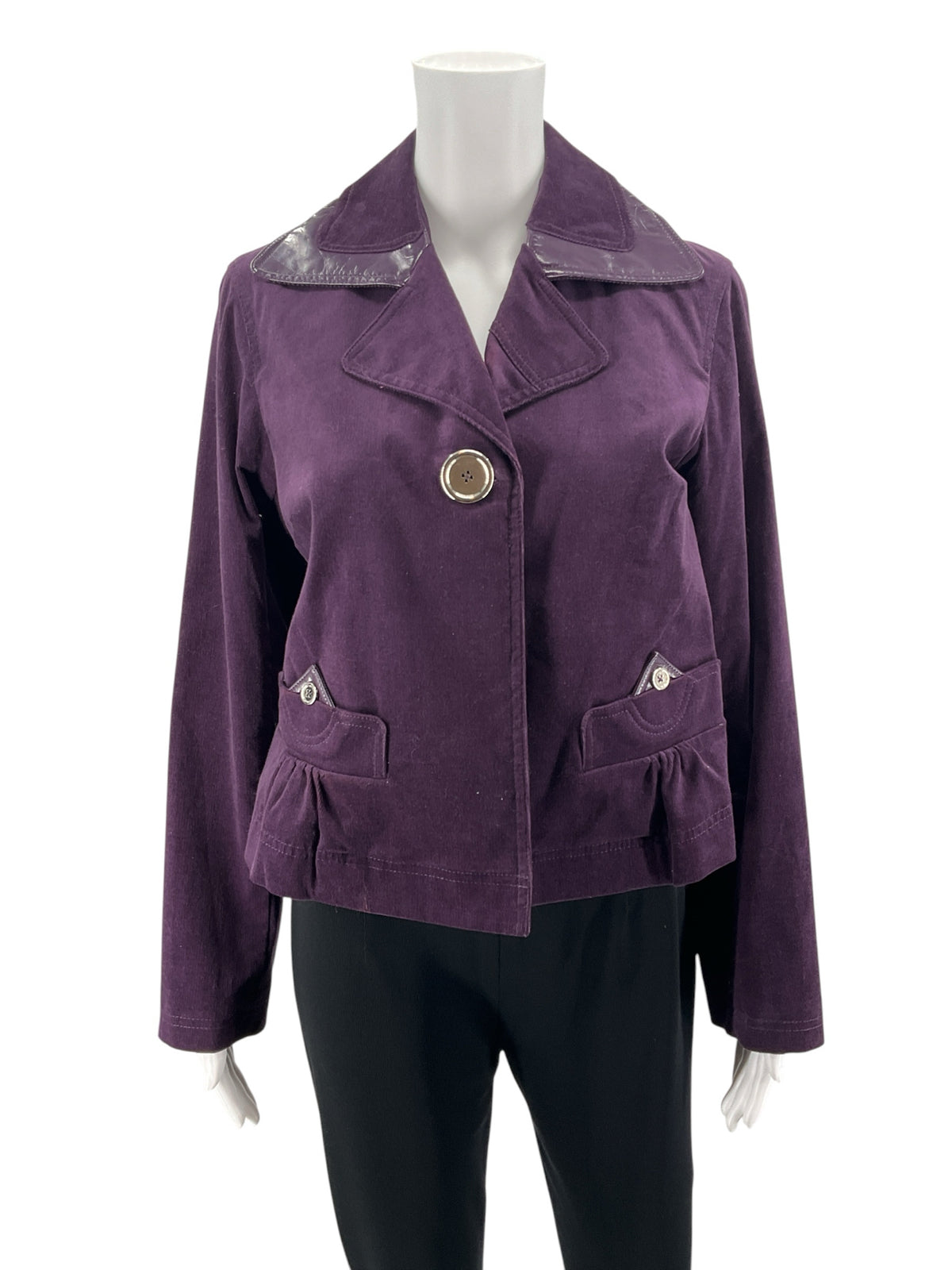 ttw by claudia brown Purple Corduroy Faux Patent Leather Trim Jacket | Size Small