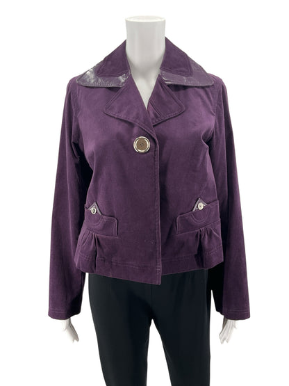 ttw by claudia brown Purple Corduroy Faux Patent Leather Trim Jacket | Size Small