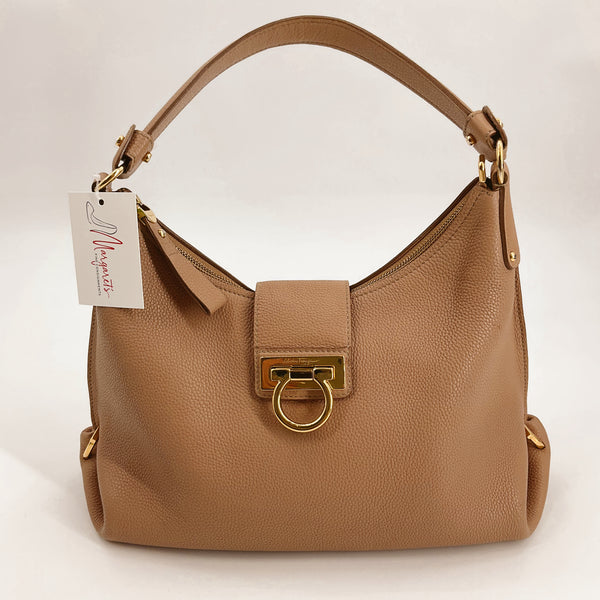 Salvadore Ferragamo Tan Pebble Pre-Owned Ladies Purse - Margaret’s Fine Consignment