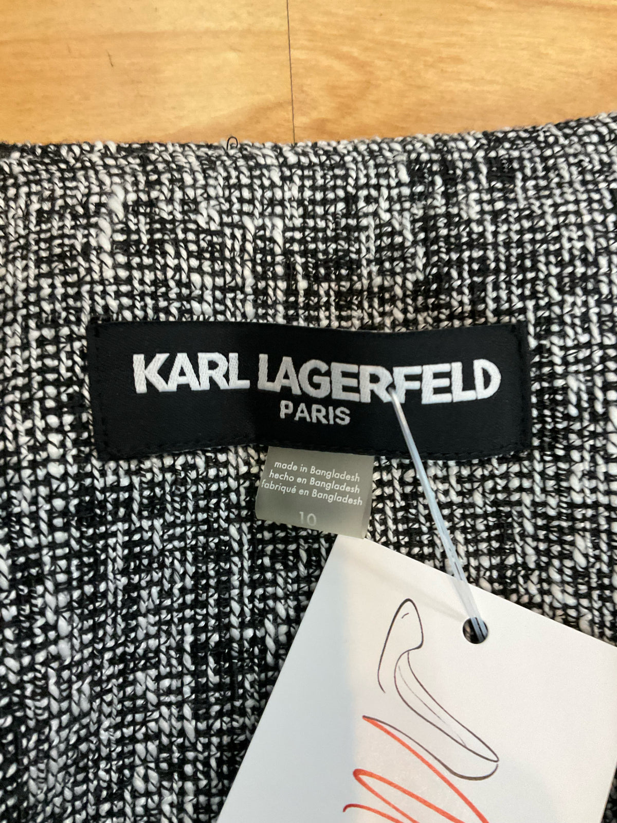 Karl Lagerfeld Paris Black &amp;amp; White Tweed Fringe Trim Bouclé Jacket Size 10