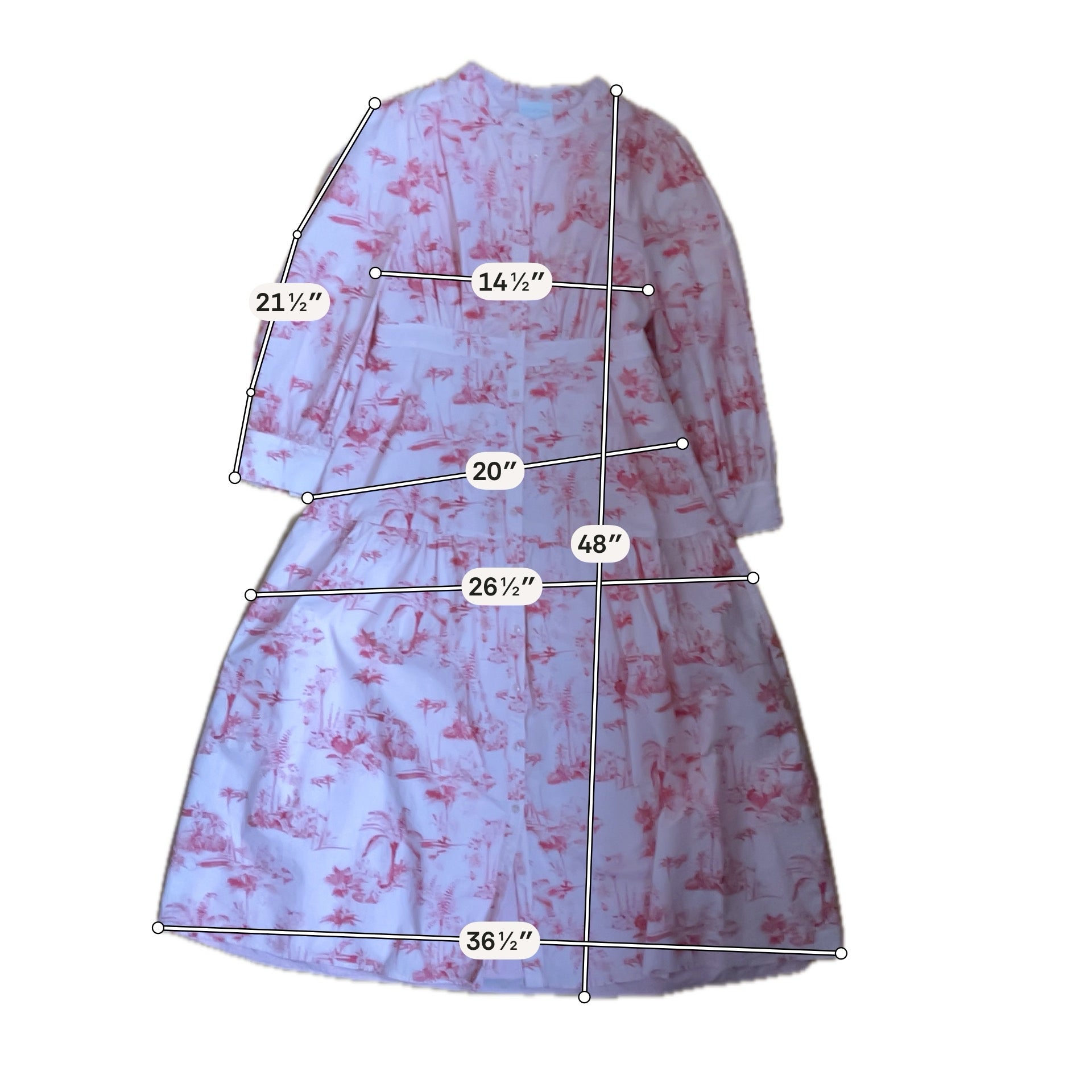 Sugar Lips pink/red Maxi Pink &amp; Red Tropical Toile Print Cotton Midi Shirt Dress Size Large - Size L