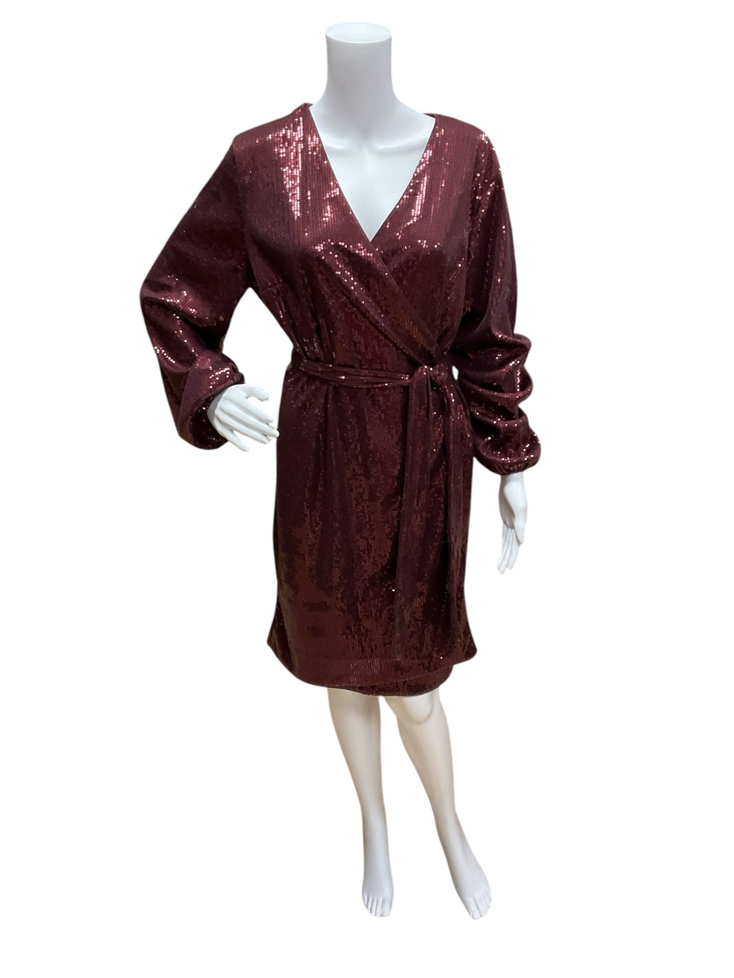 INC Size L maroon Sequins Pre-Owned Dress- Ladies