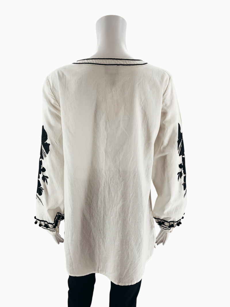 Chico's White/Navy Solid Pre-Owned Ladies Top - Size Small