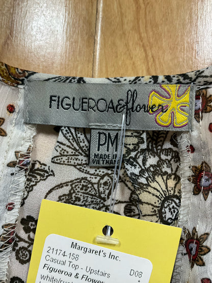 Figueroa &amp;amp; Flower Boho Mixed Floral Print Peasant Top Tassel Tie Petite Medium
