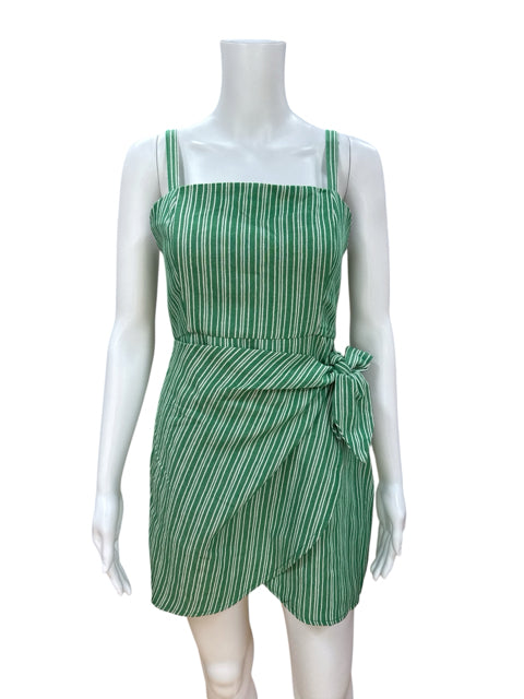 Lulus Green/White Mini Sunny Souvenirs Green &amp; White Stripe Tie-Front Mini Dress Size Small - Size S