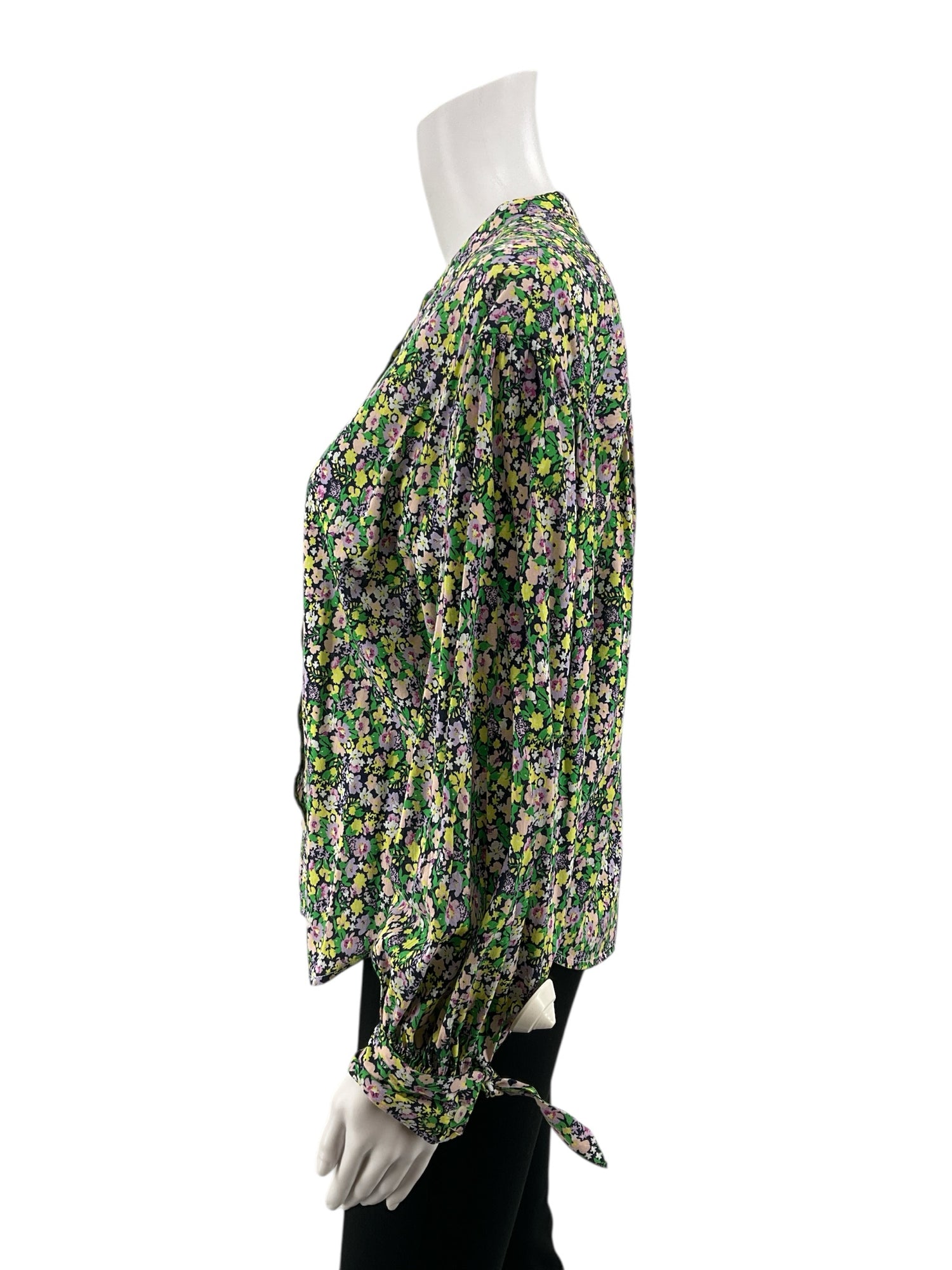 Maeve by Anthropologie multi Long Sleeve Ditsy Floral Peasant Blouse Tie-Cuff Size Small - Size S
