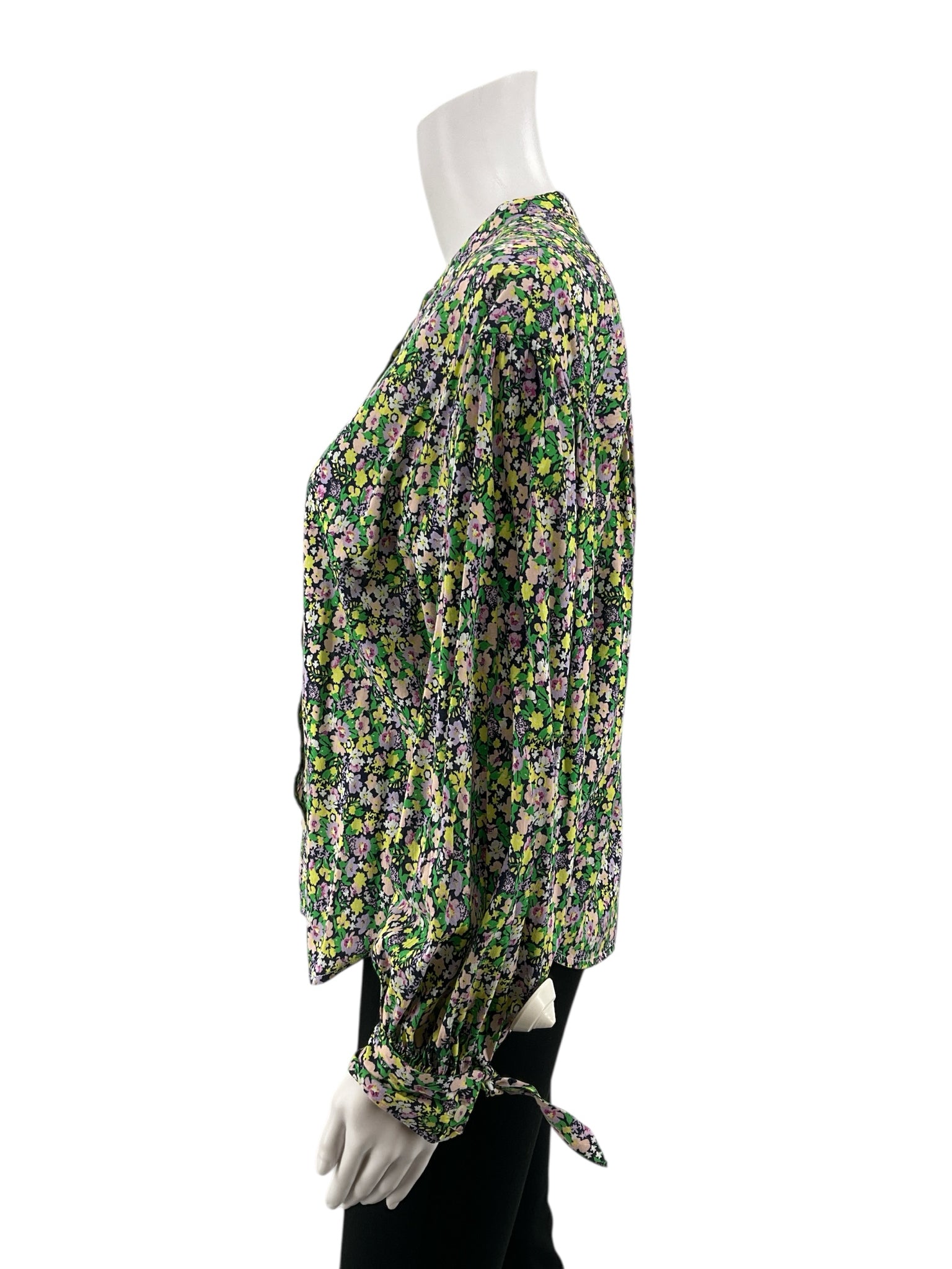 Maeve by Anthropologie multi Long Sleeve Ditsy Floral Peasant Blouse Tie-Cuff Size Small - Size S