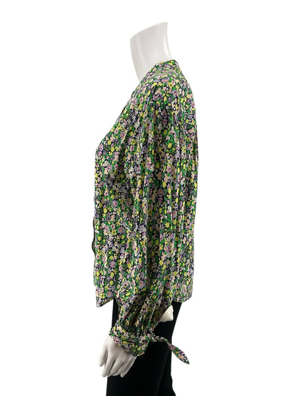 Maeve by Anthropologie multi Long Sleeve Ditsy Floral Peasant Blouse Tie-Cuff Size Small - Size S