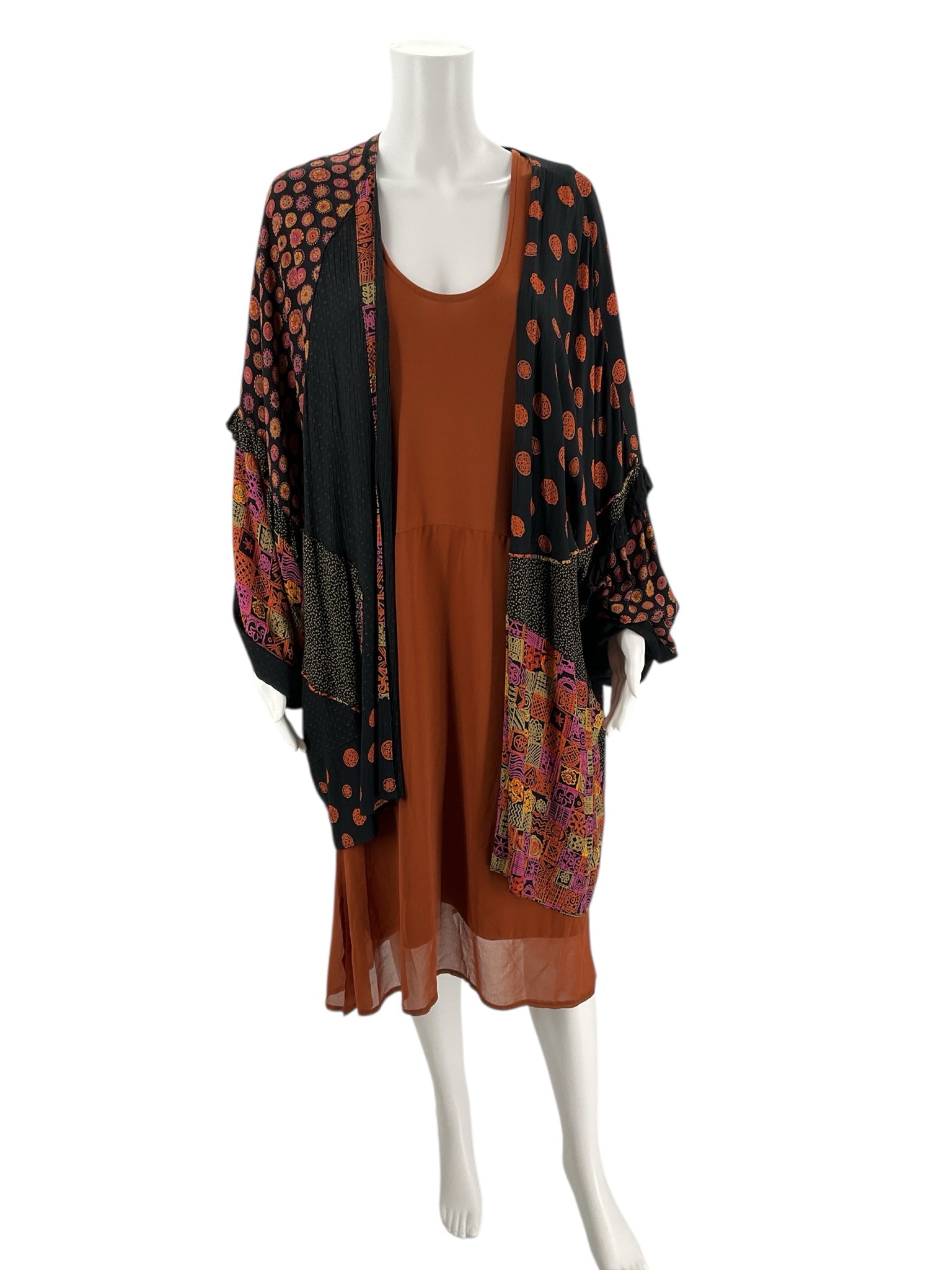 Black/Orange/Pink Print Pre-Owned Shrug - Size One Size Fits Most