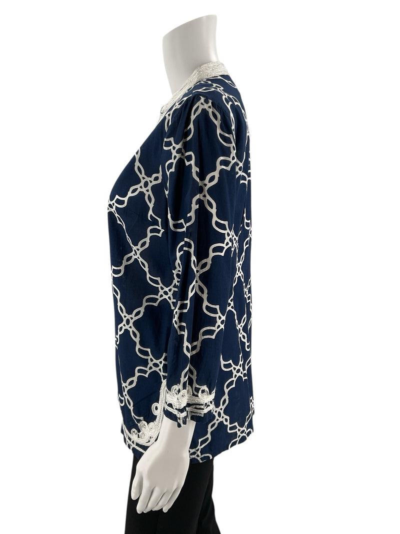 Charter Club Navy/White Print Pre-Owned Ladies Top - Size Small