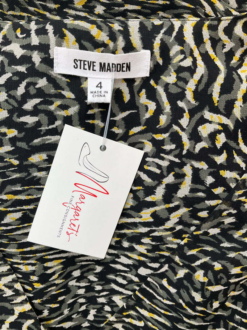 Steve Madden Black/Yellow Print Pre-Owned Ladies Dress - Size 4