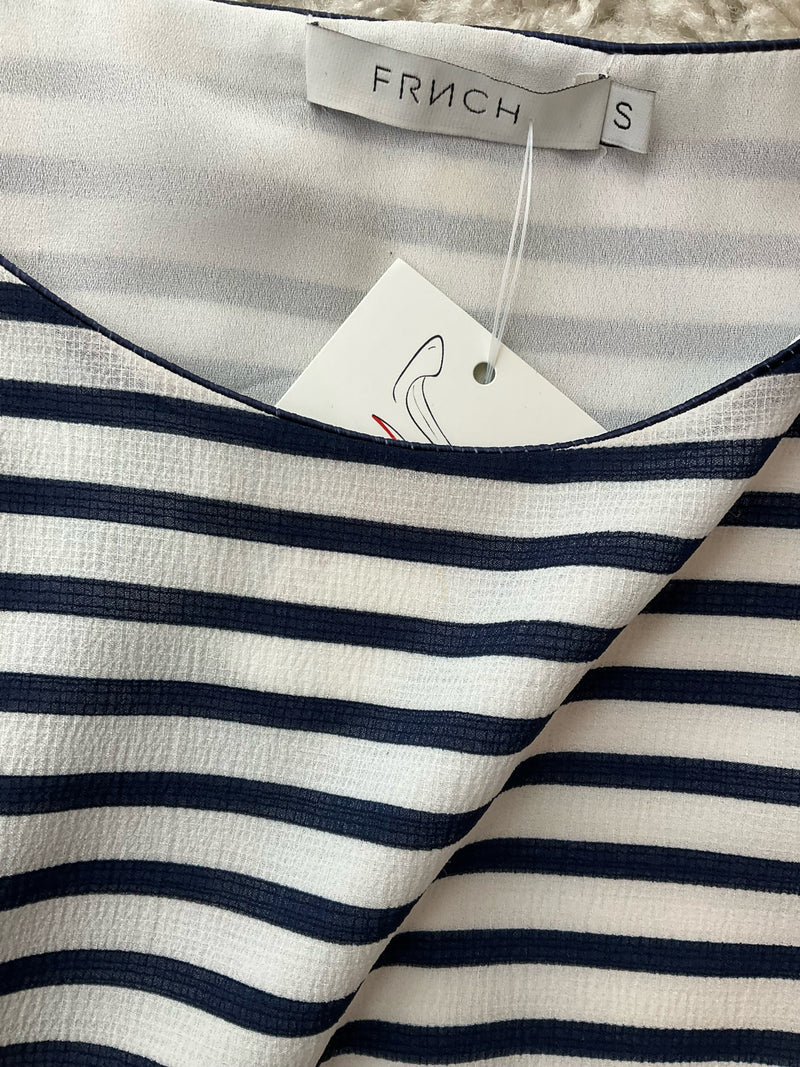 FRNCH White/Navy Stripe Pre-Owned Ladies Top - Size Small