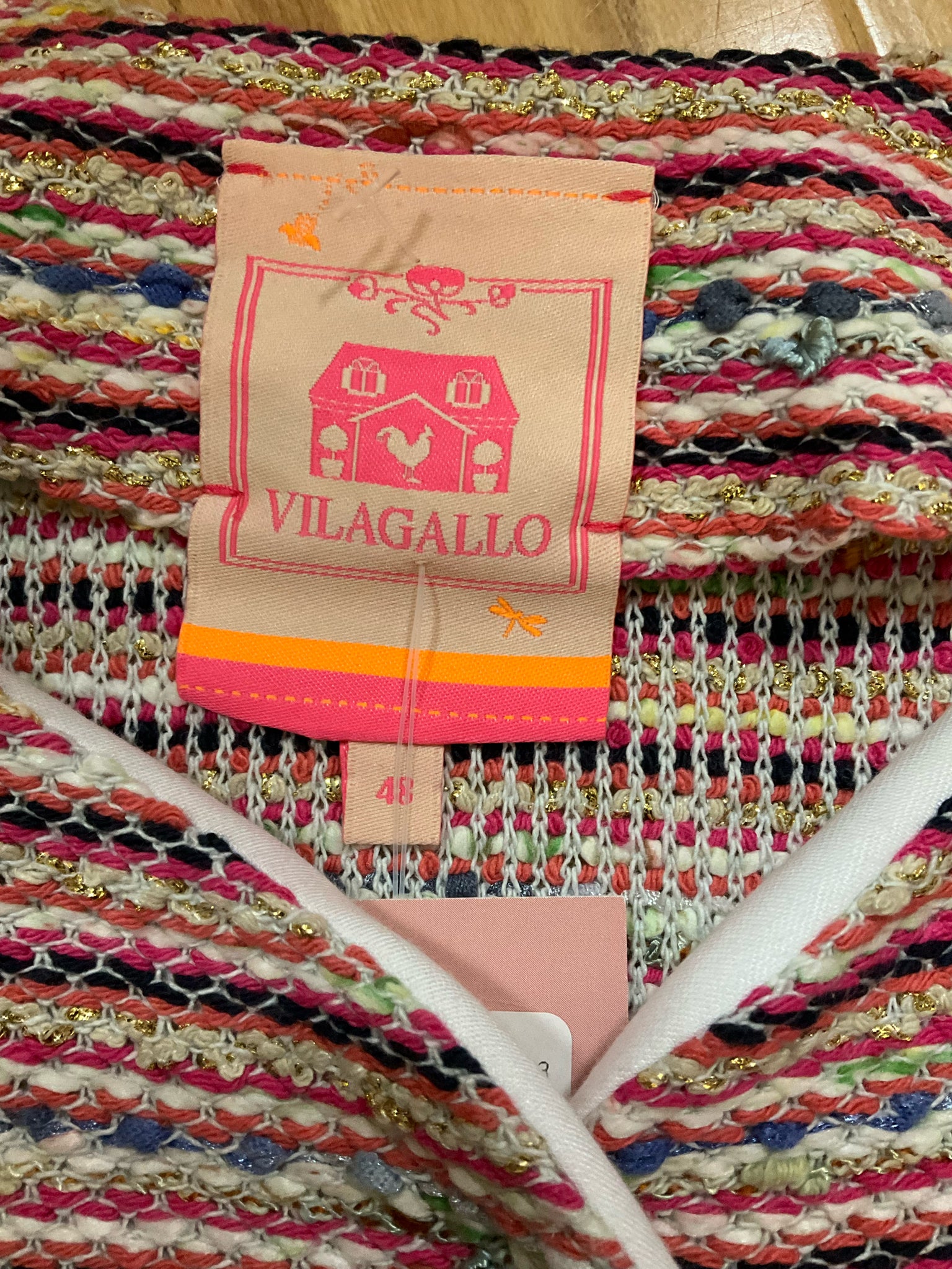 Vilagallo Bouclé Knit Jacket Pink Multi Stripe Metallic Size 12 (EU 48)