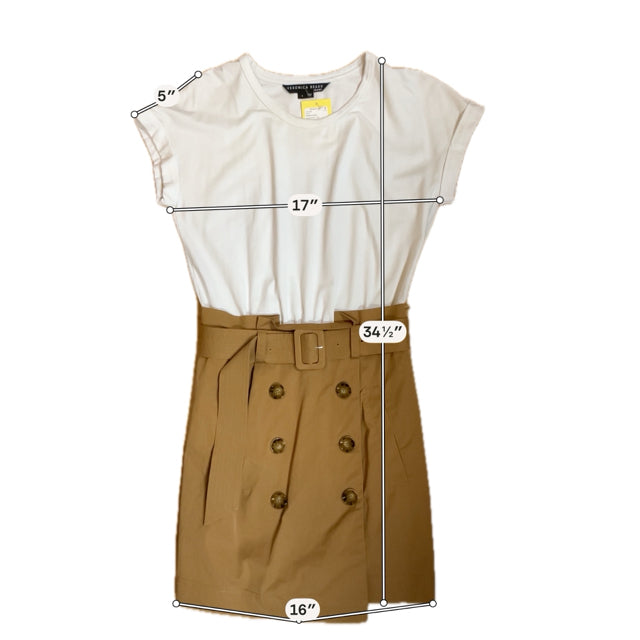 Veronica beard white/camel Short Sleeve Jean Kenia Two-Tone Belted T-Shirt Dress White Camel Small - Size S