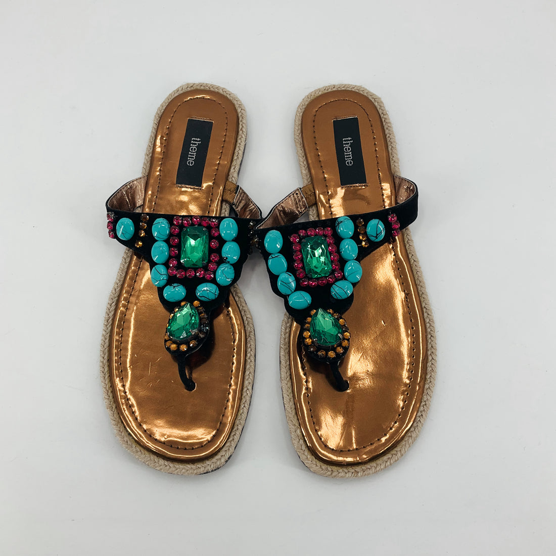Theme Beaded Jeweled Espadrille Thong Sandals Womens Size 11 NWT