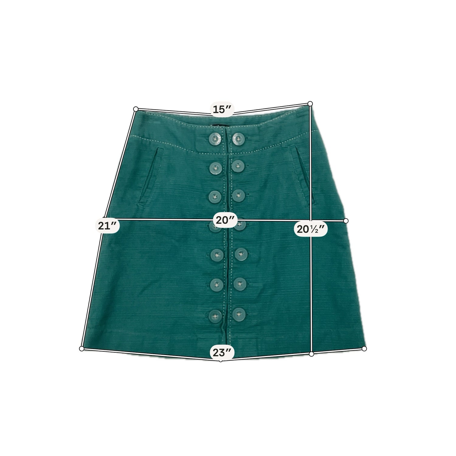 Green Button Front A-Line Cotton Skirt Size Medium