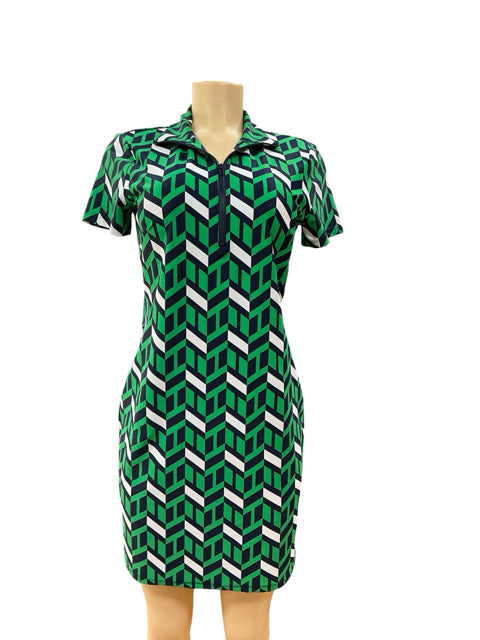 Jude Connally Chevron Sport Polo Dress Green Navy White Size Small