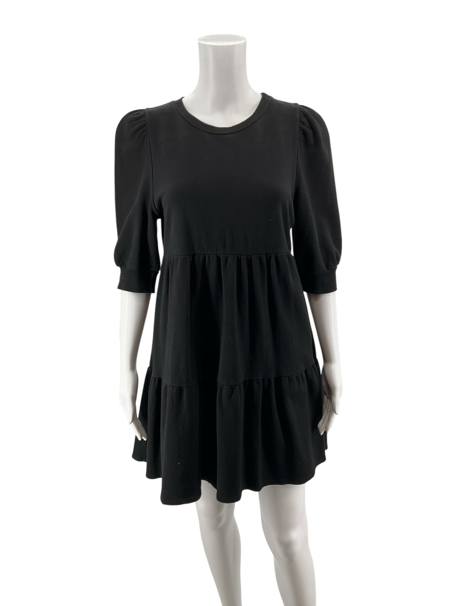 Lila by Anthropologie Black Tiered Puff Sleeve Cotton Mini Dress Size SP