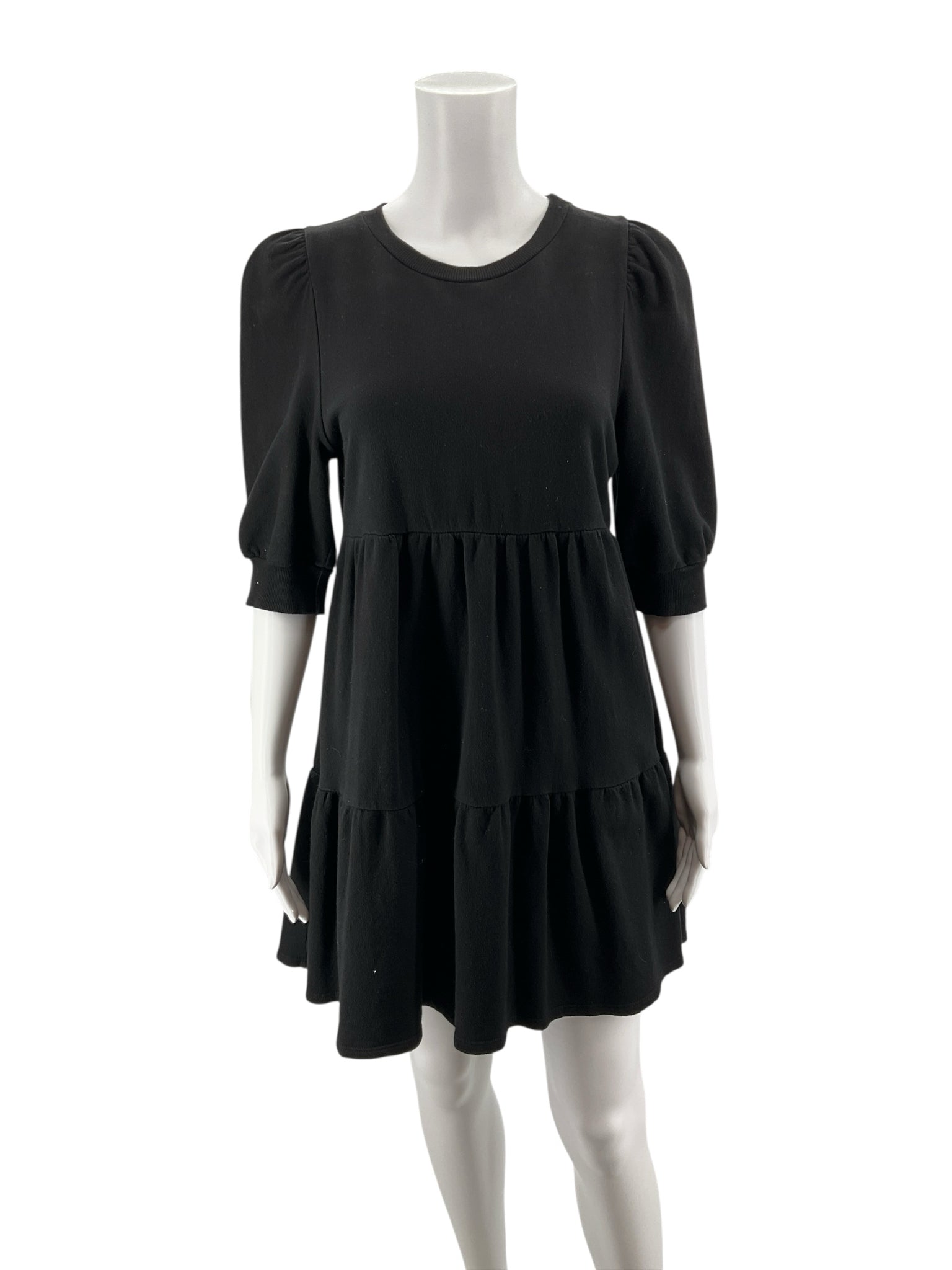 Lila by Anthropologie Black Tiered Puff Sleeve Cotton Mini Dress Size SP