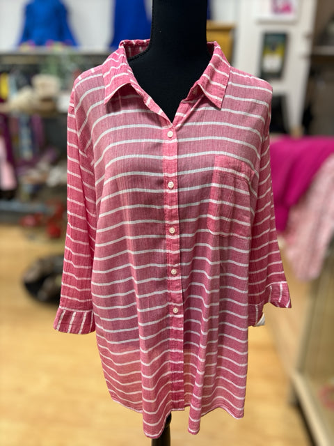 st johns bay Size 1X pink/white Stripe Casual Top - Downstairs