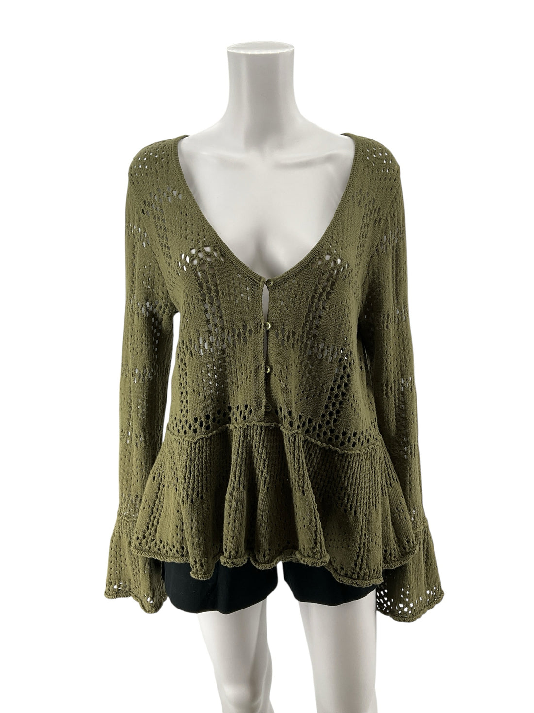 Pilcro and the Letterpress Olive Green Waffle Knit Henley Top Size Medium
