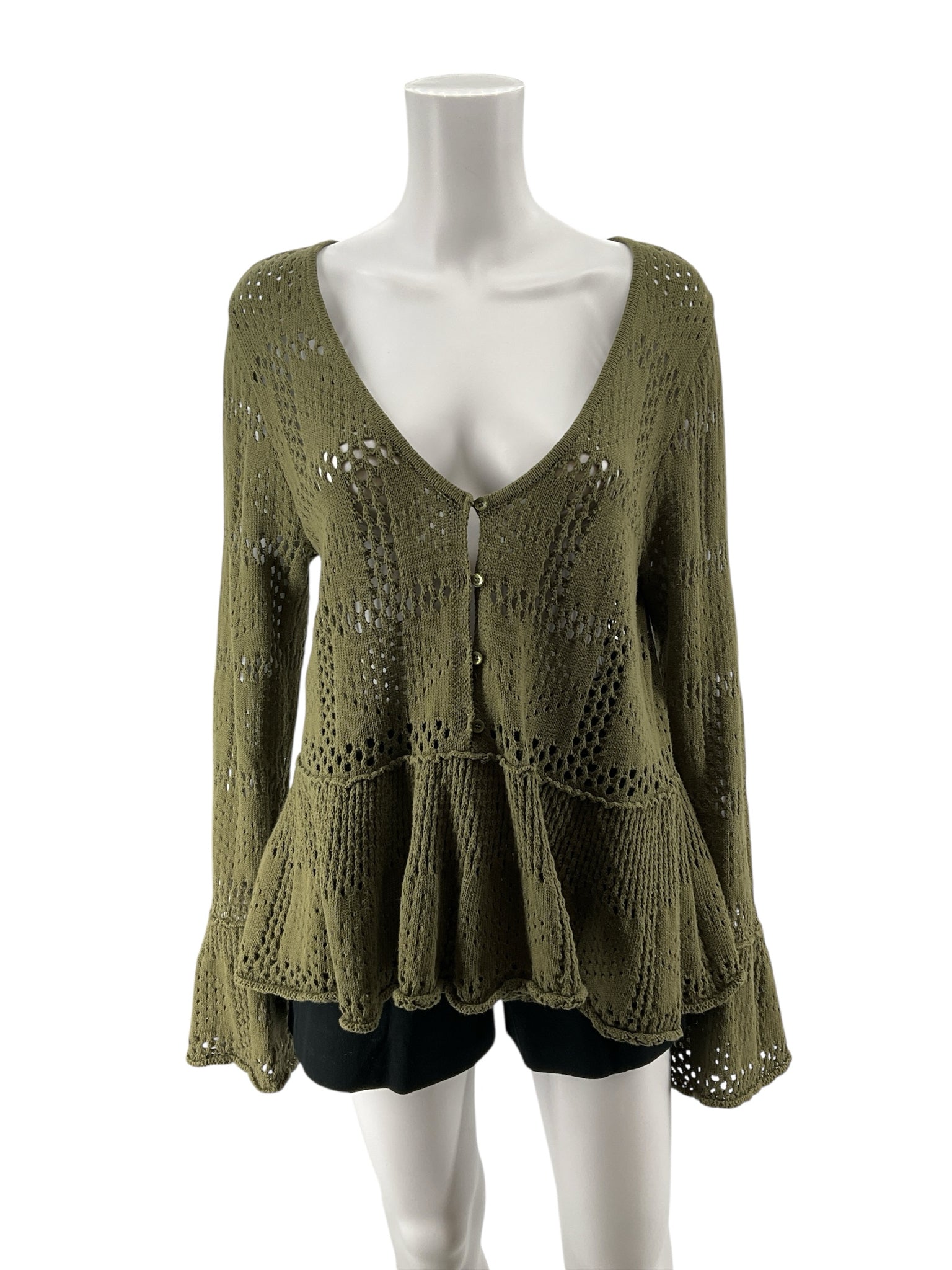 Pilcro and the Letterpress Olive Green Waffle Knit Henley Top Size Medium